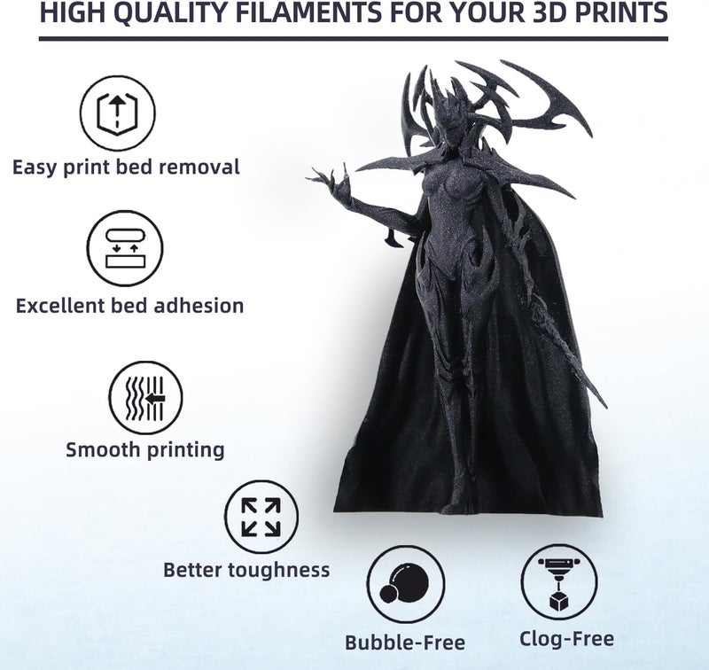 HP3DF 3D Printer Filament Galaxy Black 1KG,Shiny PLA Filament 1.75mm, Dimensional Accuracy+/-0.02mm, 1KG Spool (2.2 lbs), Fit Most FDM Printer(Galaxy Black) - Image 2